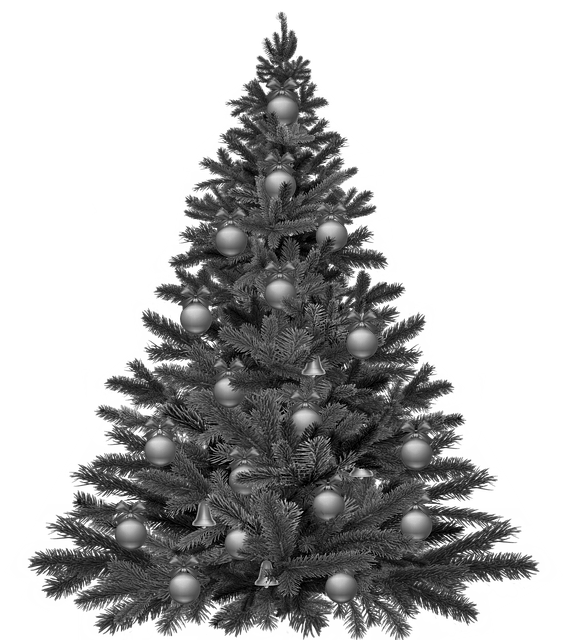 Christmas tree with decorations, monochromatic