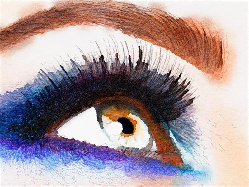 Waterpainting-style image of woman's eye with beautiful makeup.